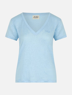 Linen jersey light blue V-neck t-shirt Eloise - MC2 Saint Barth