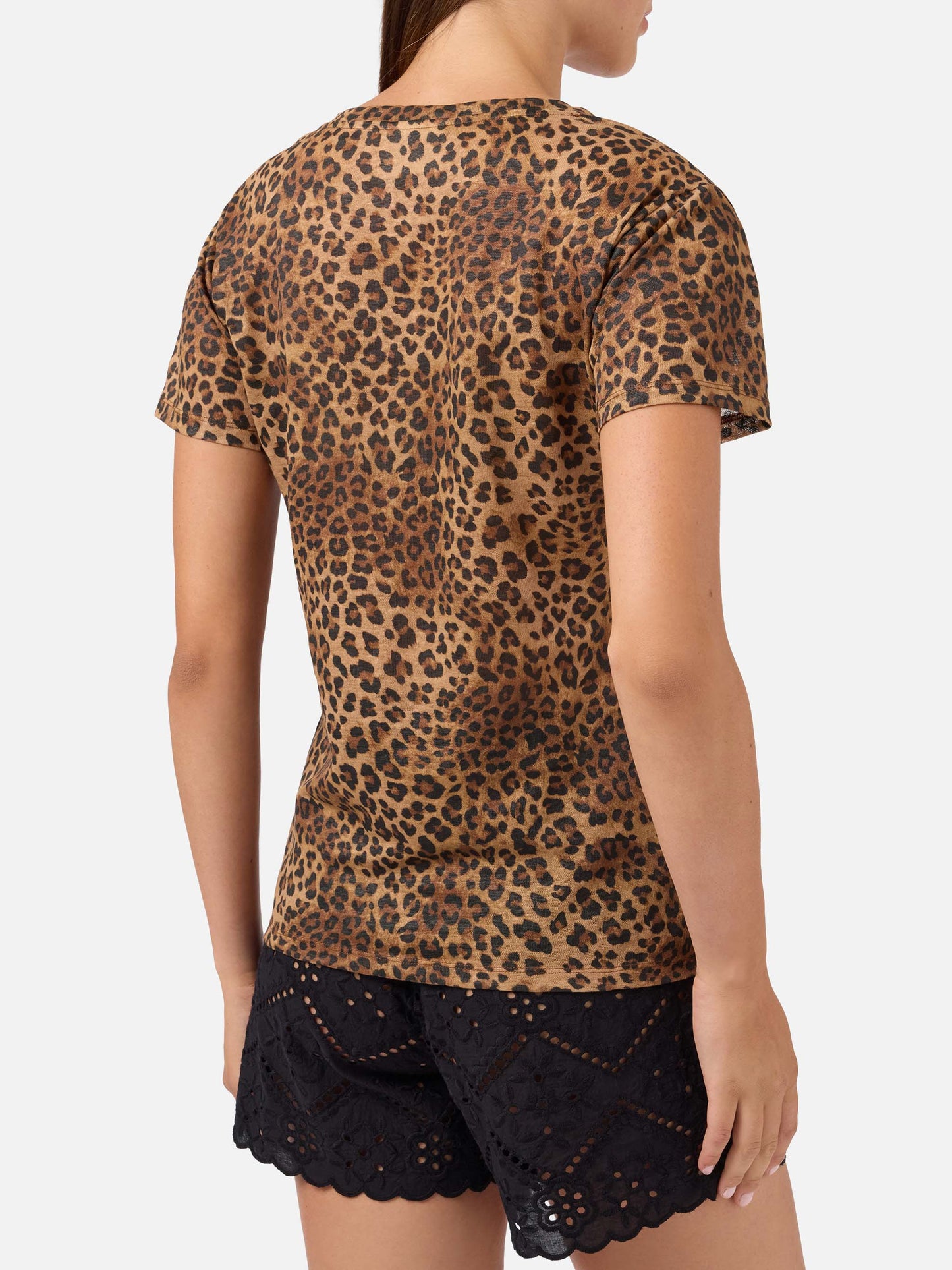 T-shirt Eloise en lin léopard avec broderie logo 
