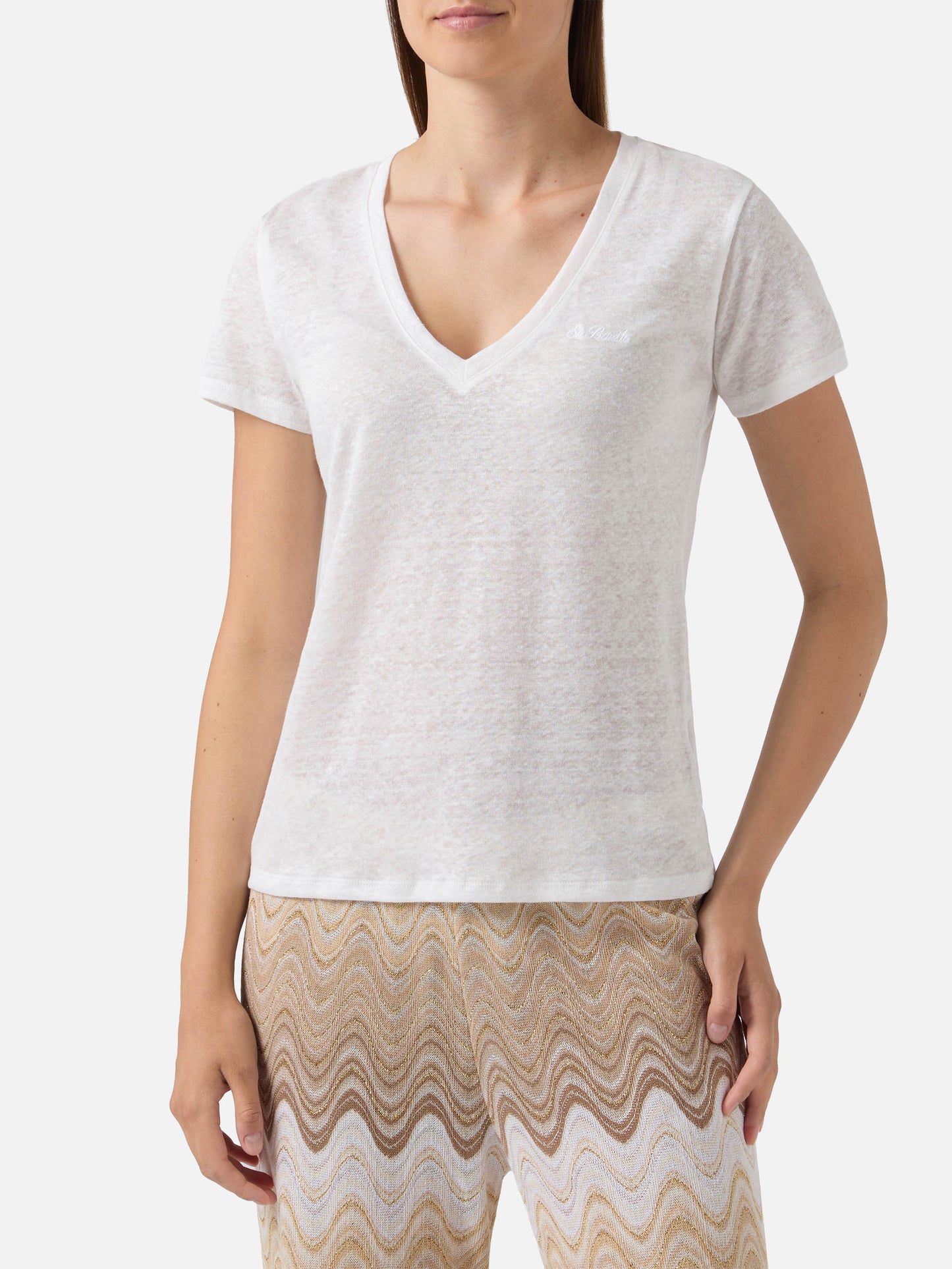 T-shirt Eloise in lino bianco con logo ricamato