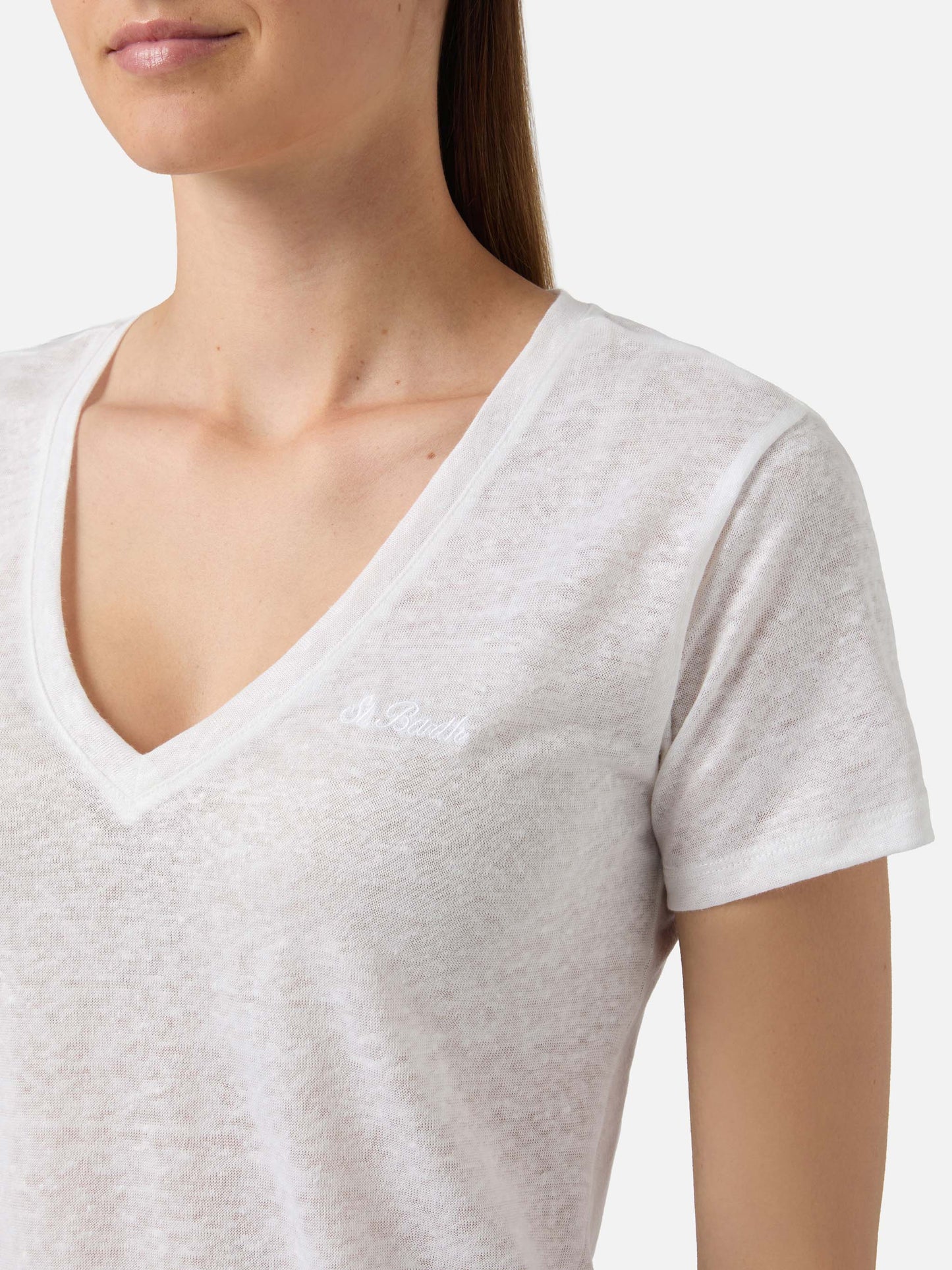 T-shirt Eloise in lino bianco con logo ricamato