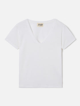 T-shirt Eloise in lino bianco con logo ricamato