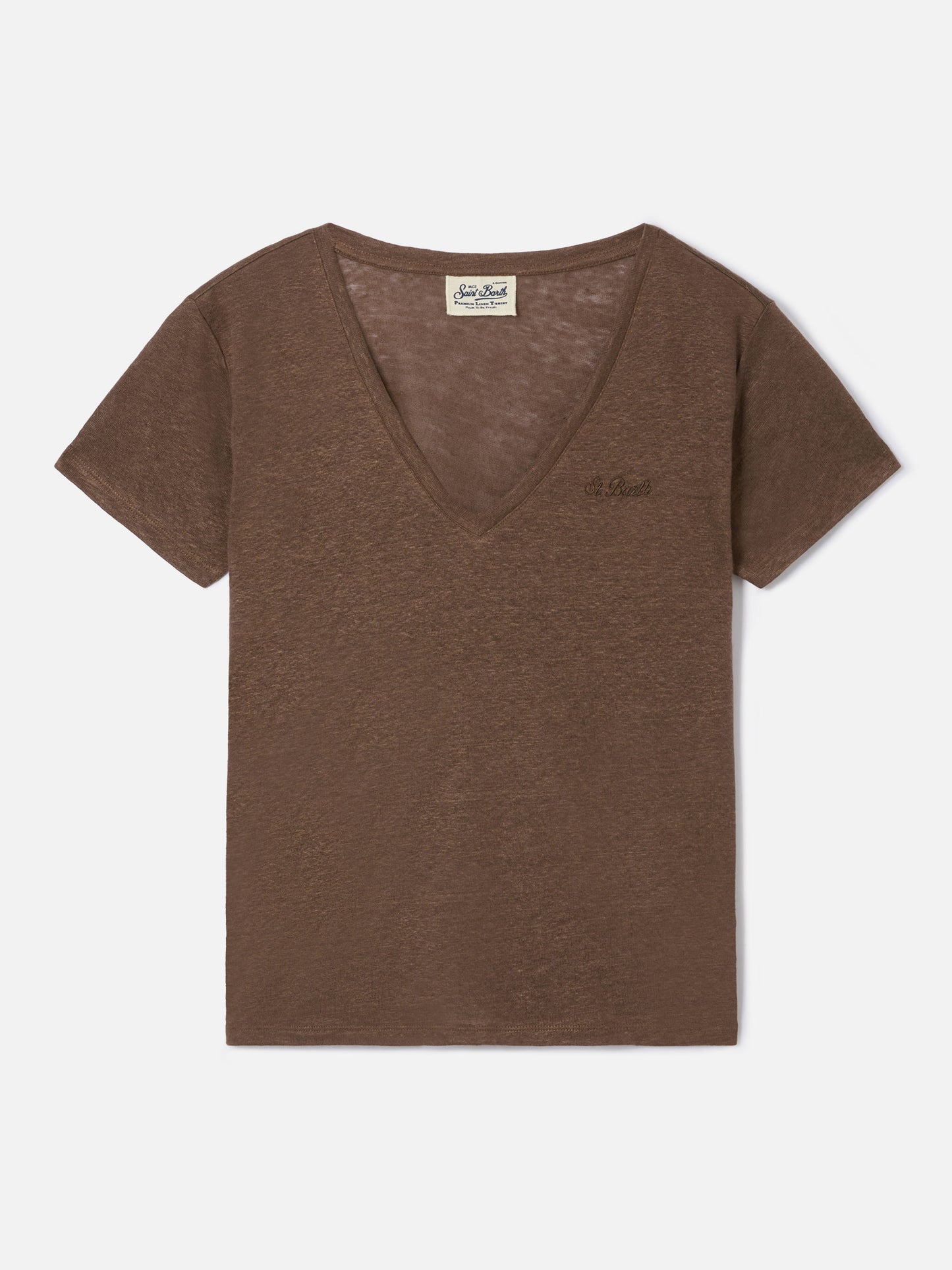 Brown linen Eloise T-shirt with embroidered logo