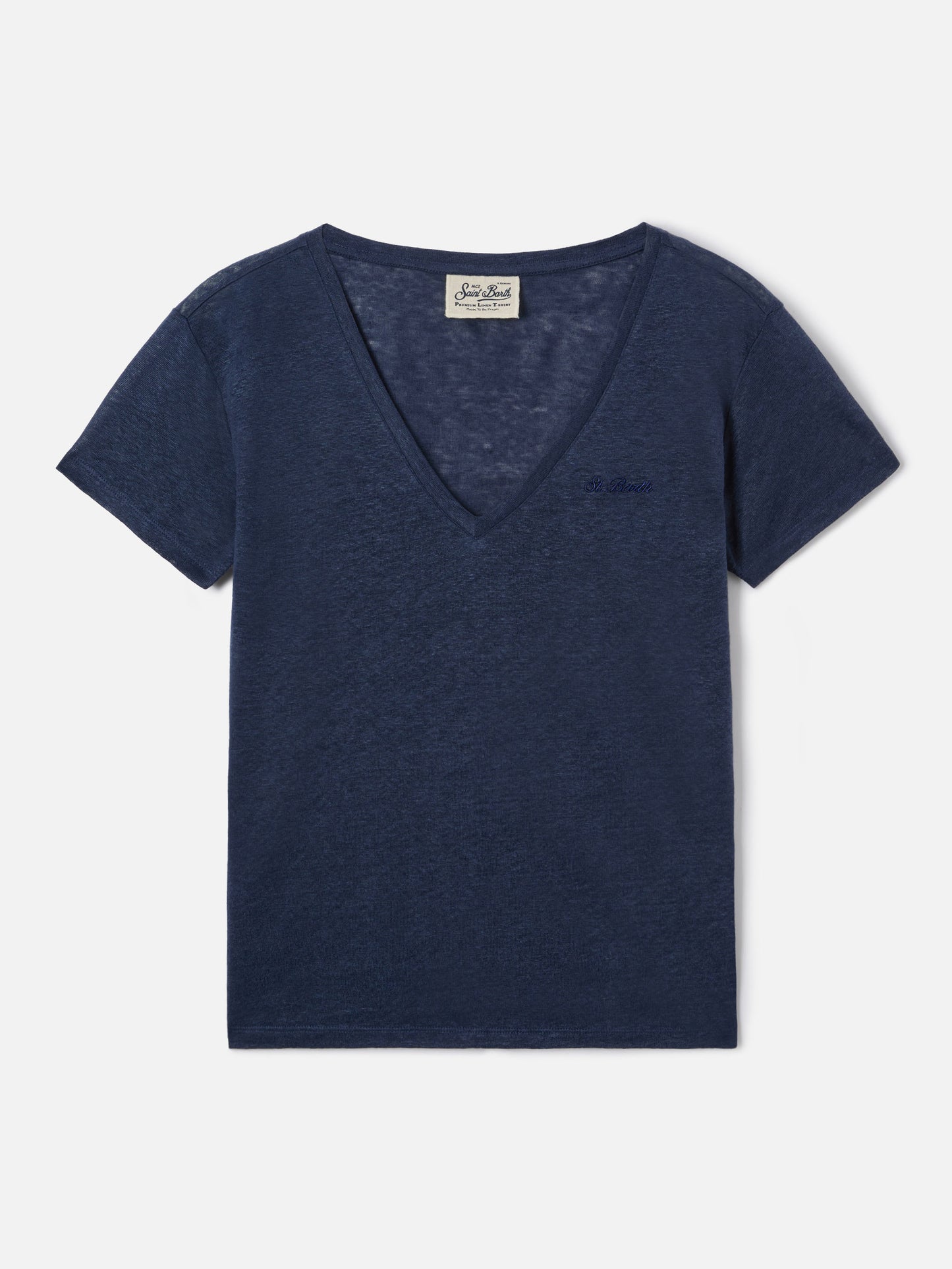 Blue linen Eloise T-shirt with embroidered logo