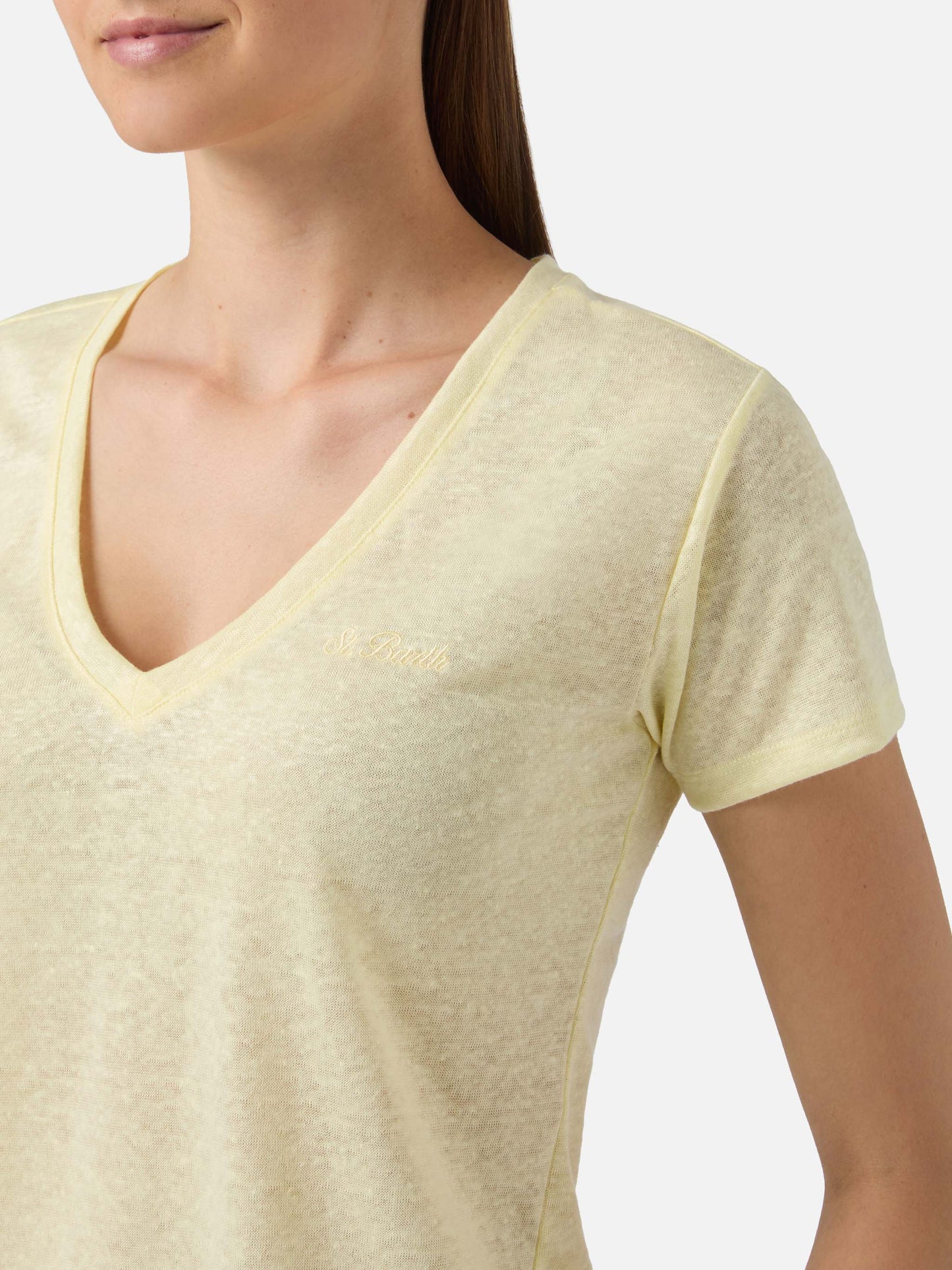 Yellow linen Eloise T-shirt with embroidered logo