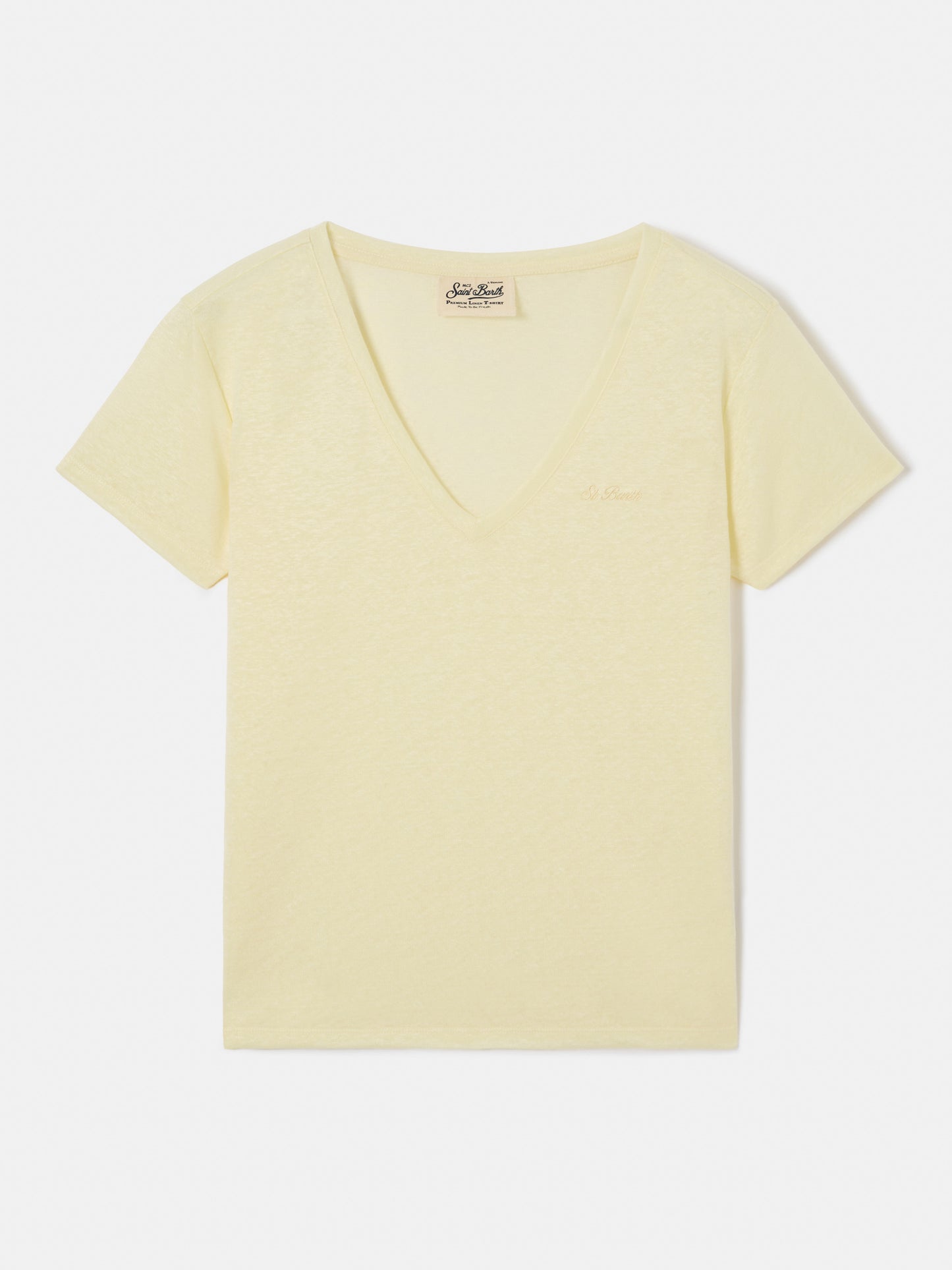 Yellow linen Eloise T-shirt with embroidered logo