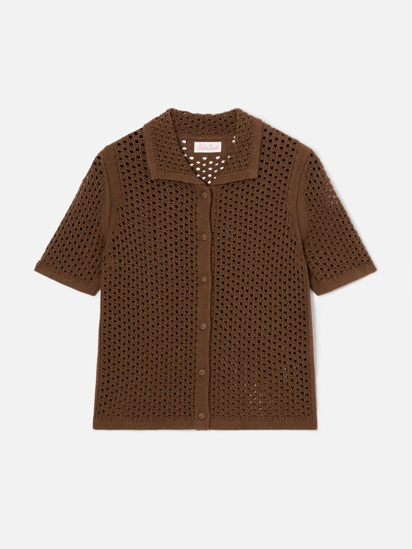 Cardigan Elowen in crochet marrone