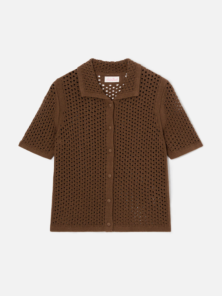 Cardigan Elowen in crochet marrone