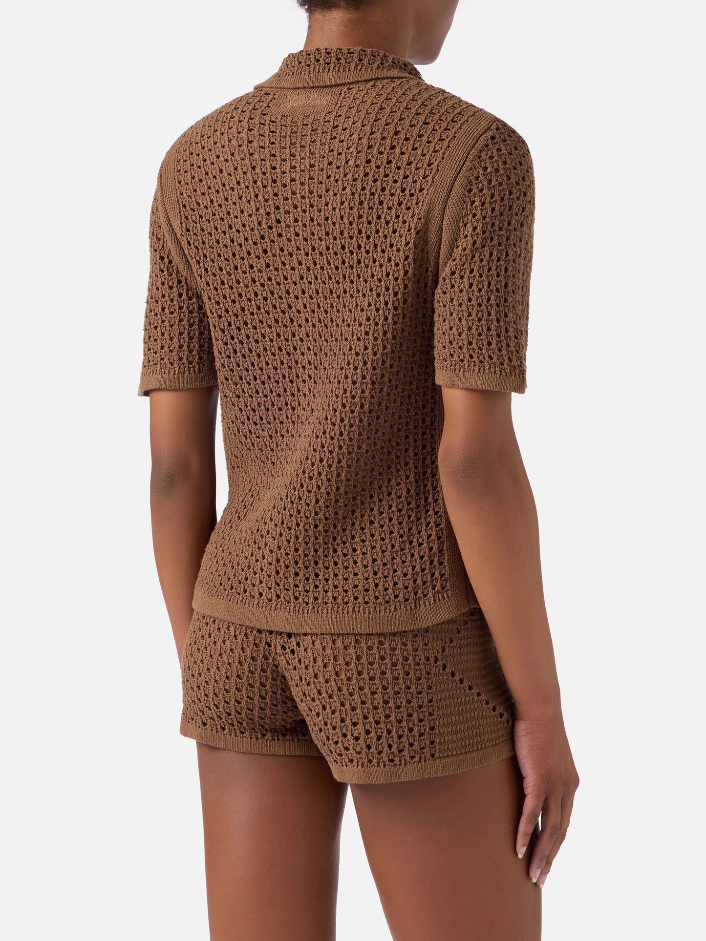 Cardigan Elowen marron en crochet 