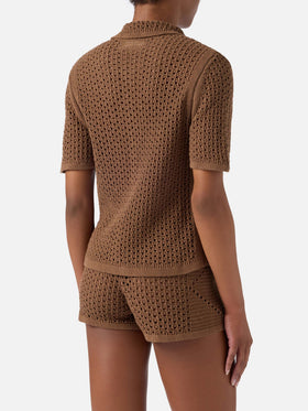 Cardigan Elowen marron en crochet 