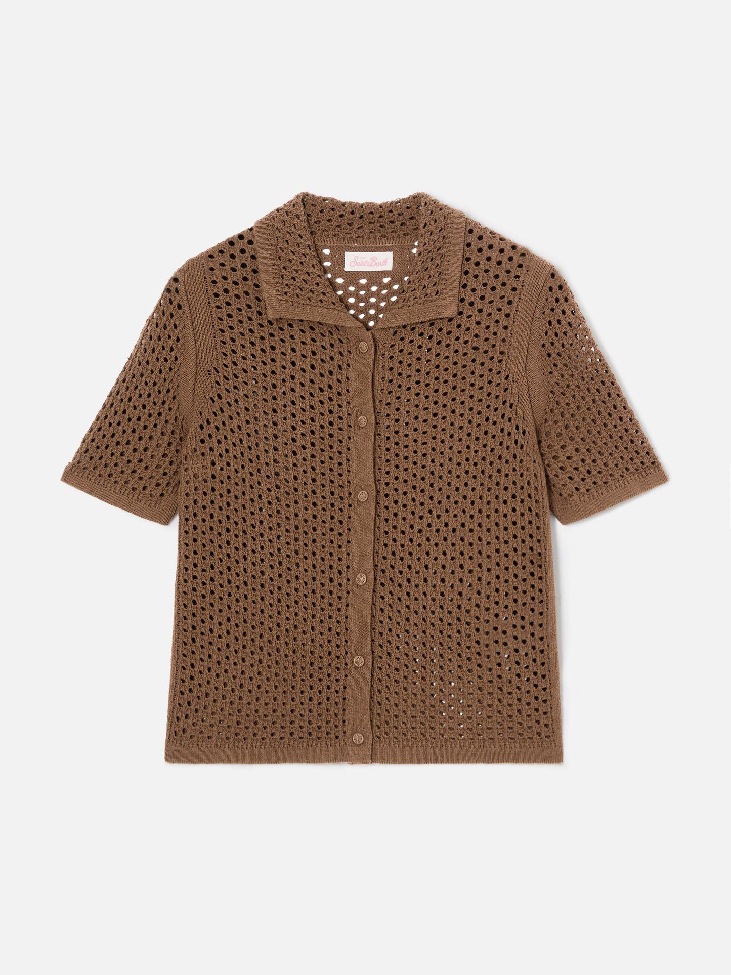 Cardigan Elowen marron en crochet 