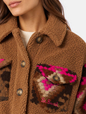 Giacca Elys overshirt in sherpa con stampa etnica