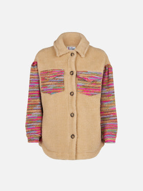 Sovracamicia Elys beige in sherpa con maniche crochet