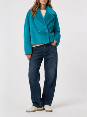 Chaqueta corta Emelyn de pelo sintético color teal 