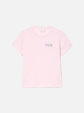 T-shirt Emilie rose avec broderie Mi girano le pale 