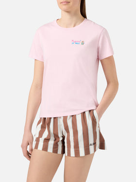 T-shirt Emilie rose avec broderie Mi girano le pale 