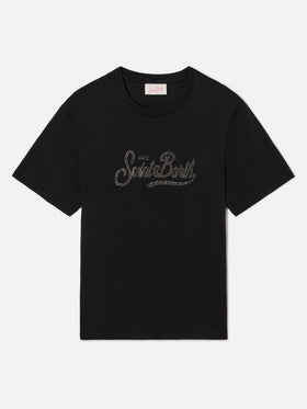 T-shirt Emilie noir avec logo en strass 
