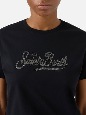 T-shirt Emilie noir avec logo en strass 