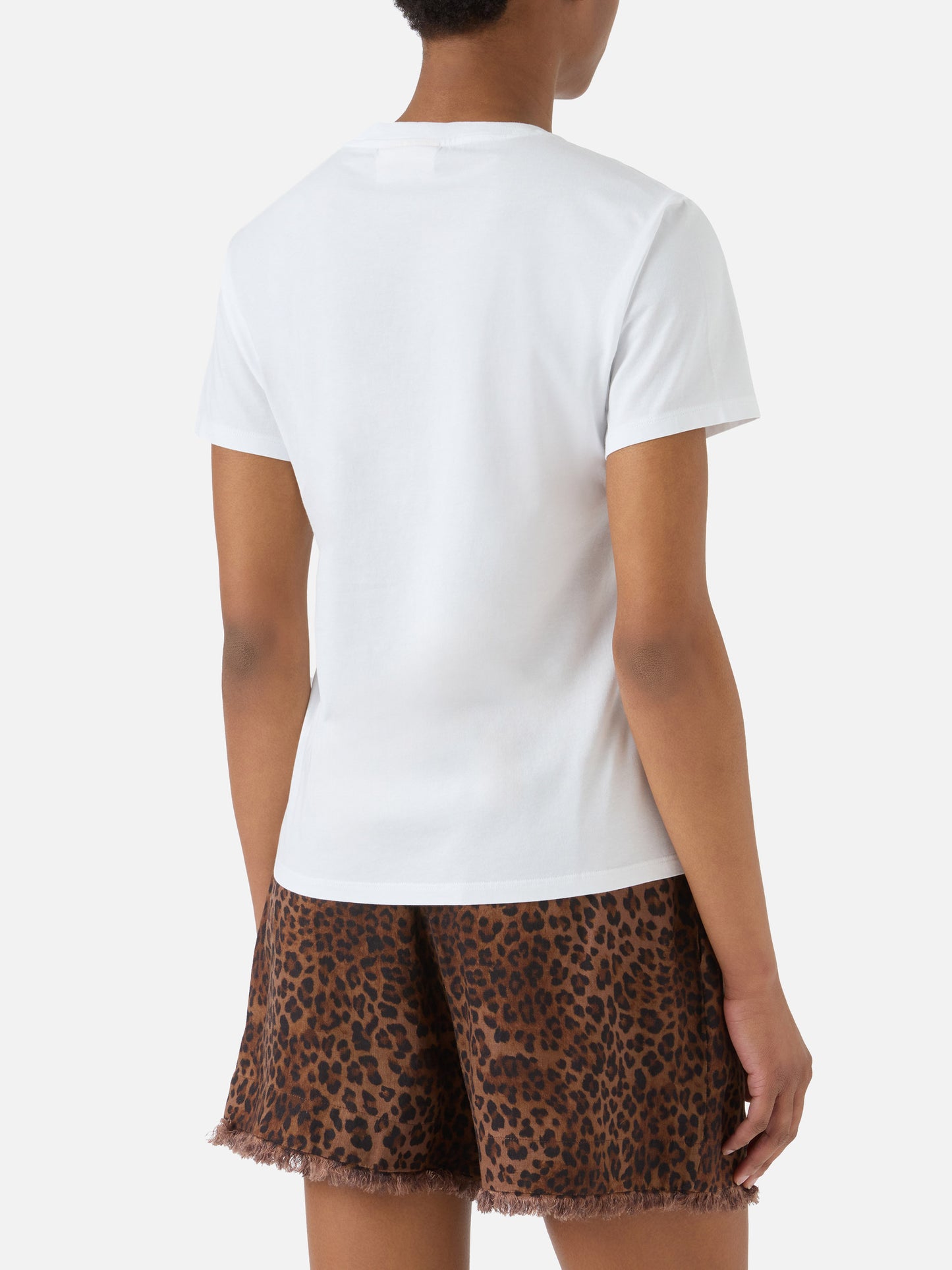 T-shirt Emilie bianca con logo in strass