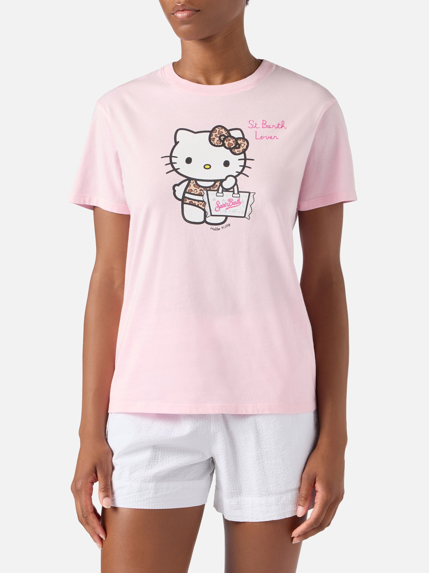 Camiseta Emilie rosa con estampado Hello Kitty y bordado St. Barth Lover | Edición especial 