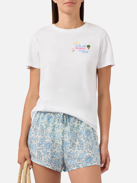 Camiseta Emilie blanca con bordado del charm St. Barth Paradise 