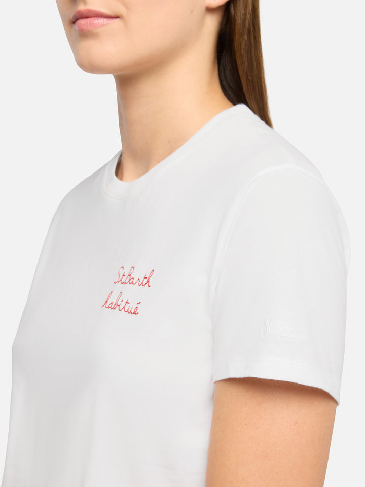T-shirt Emilie in cotone con ricamo St. Barth habituè