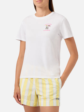 White Emily t-shirt with Sotto al Sole di St. Barth strass embroidery