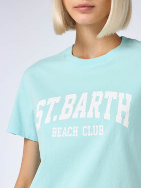 Woman cotton jersey crewneck t-shirt Emilie with St. Barth beach club print - MC2 Saint Barth