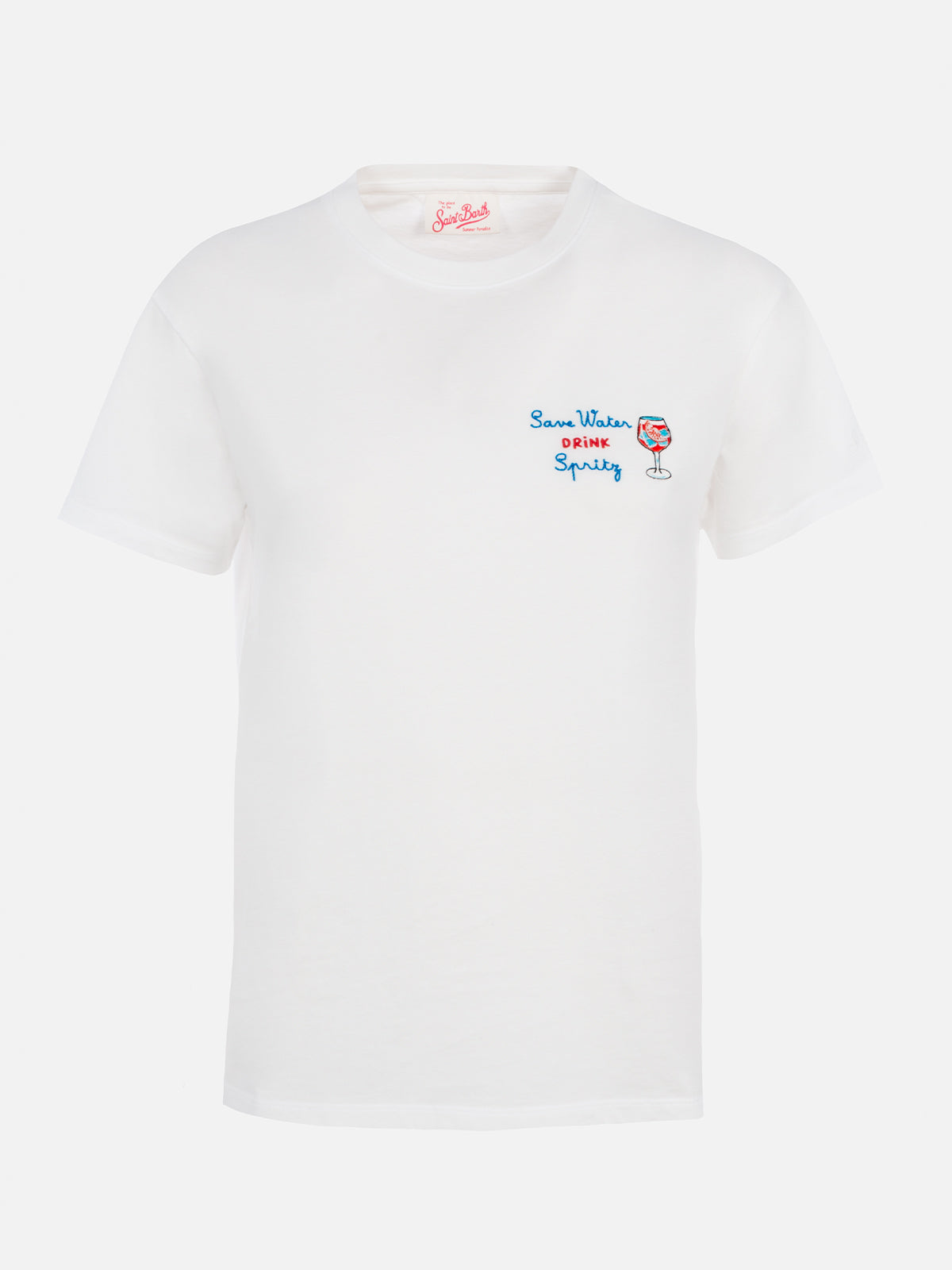 Woman cotton jersey crewneck t-shirt Emilie with Save water, Drink spritz embroidery - MC2 Saint Barth