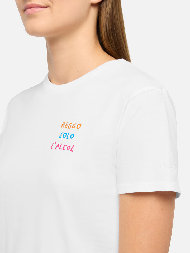 Emilie t-shirt in cotone con ricamo Reggo solo alcool