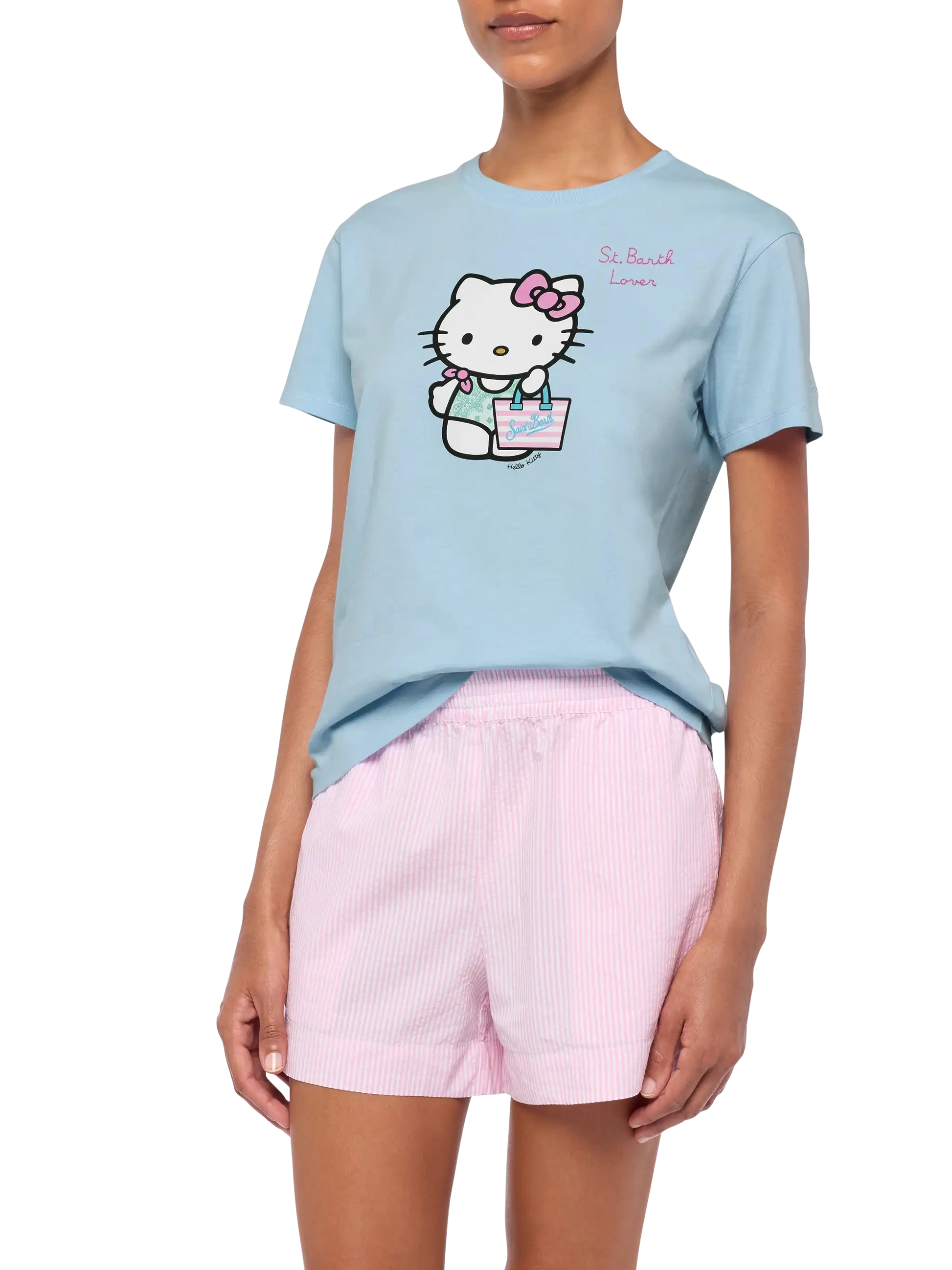 Emilie cotton t-shirt with Hello Kitty St. Barth lover embroidery | HELLO KITTY SPECIAL EDITION - MC2 Saint Barth
