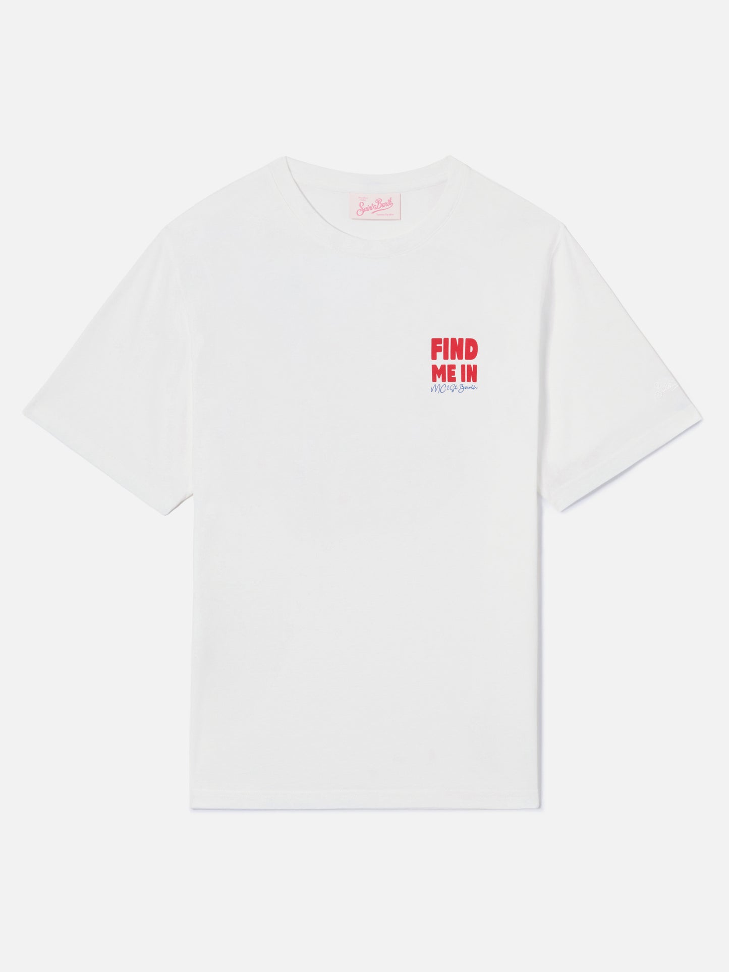 White Emilie T-shirt with Find Me in Vacation print