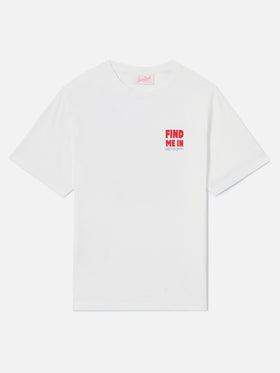 White Emilie T-shirt with Find Me in Vacation print