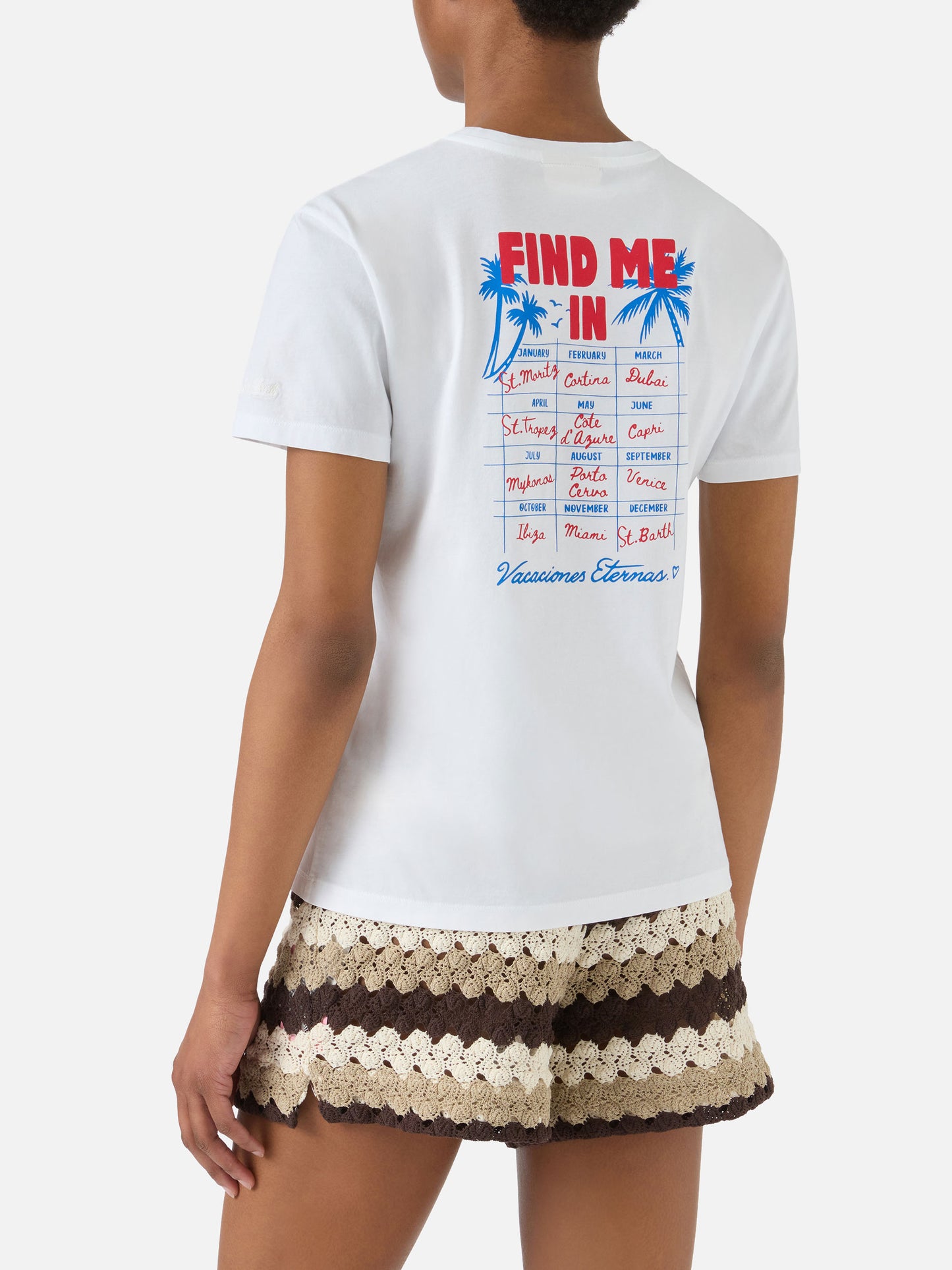 White Emilie T-shirt with Find Me in Vacation print