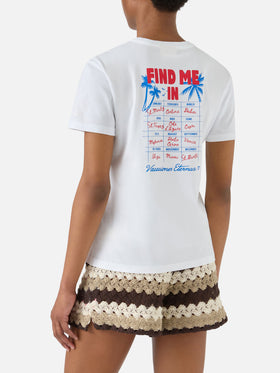 White Emilie T-shirt with Find Me in Vacation print
