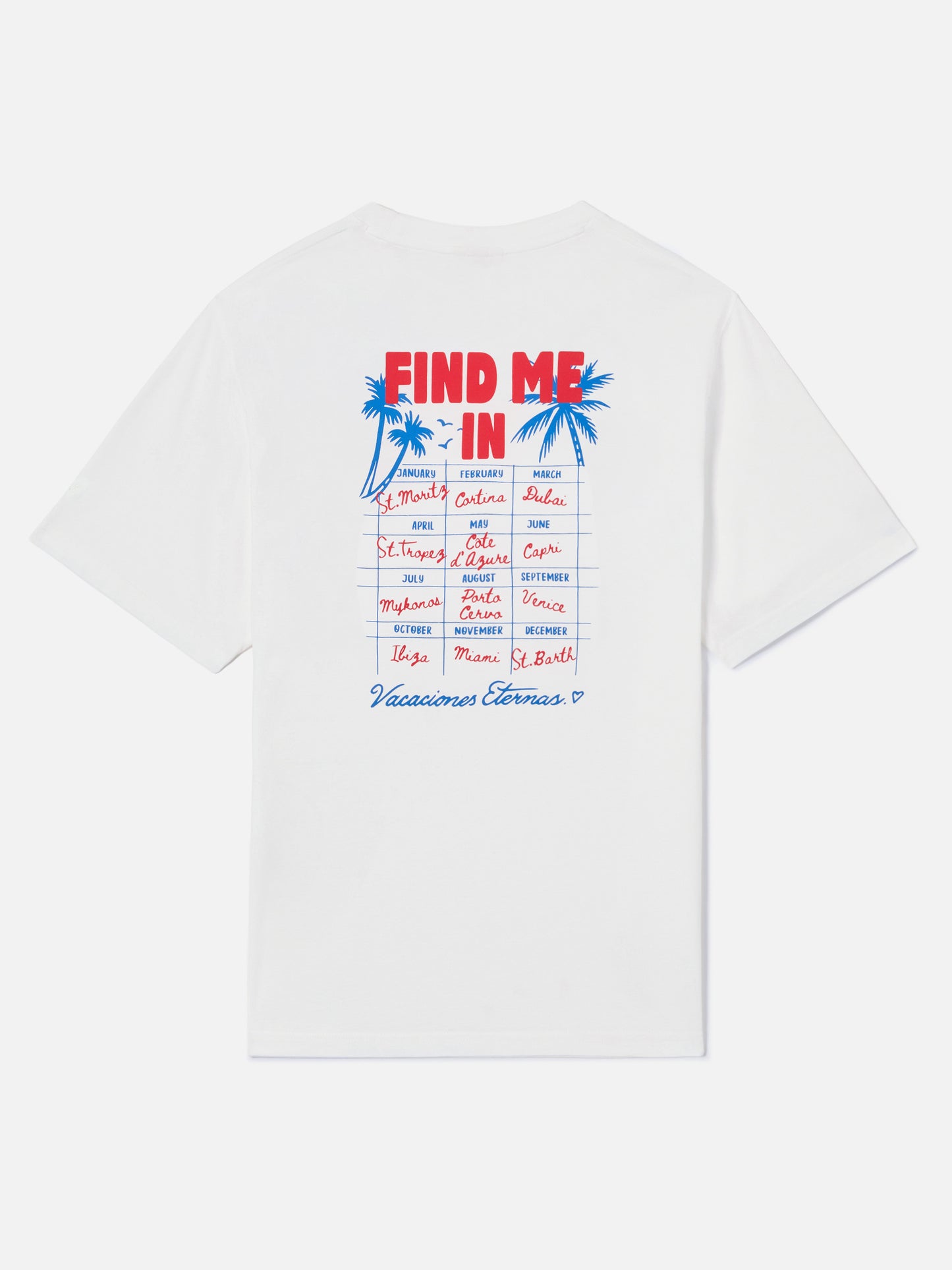 White Emilie T-shirt with Find Me in Vacation print