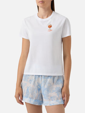 White Emilie T-shirt with cocktail bead embroidery