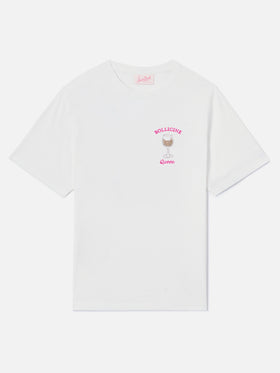 White Emilie T-shirt with Bollicine Queen embroidery and rhinestones