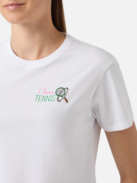 Camiseta Emilie blanca con bordado I Love Tennis y strass 