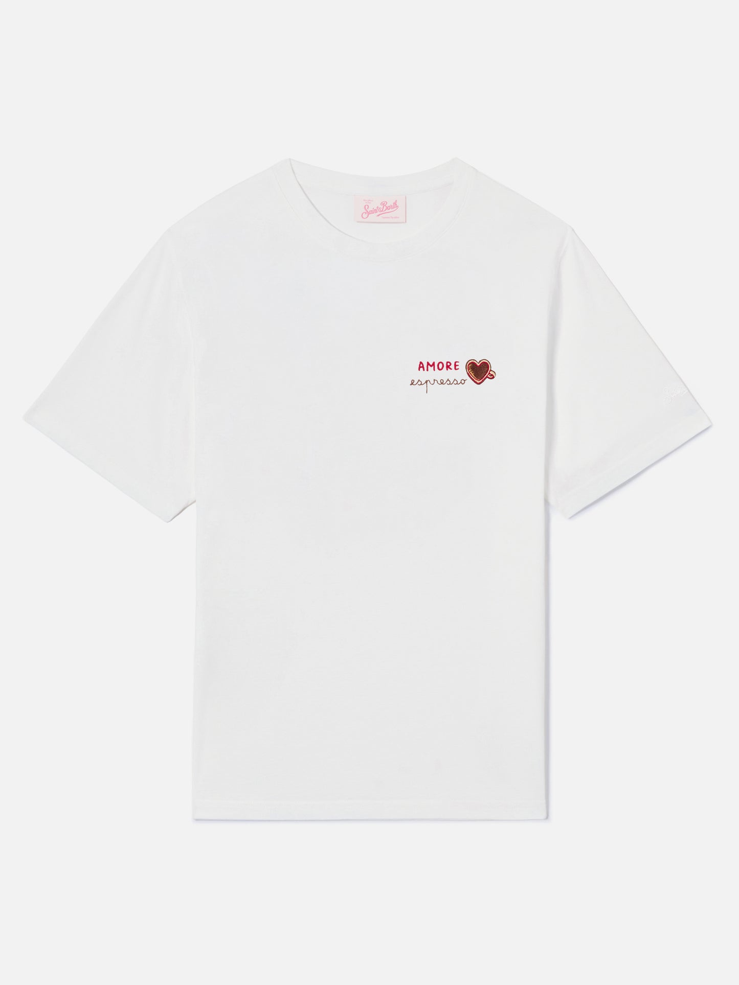 Camiseta Emilie blanca con bordado Amore Espresso 