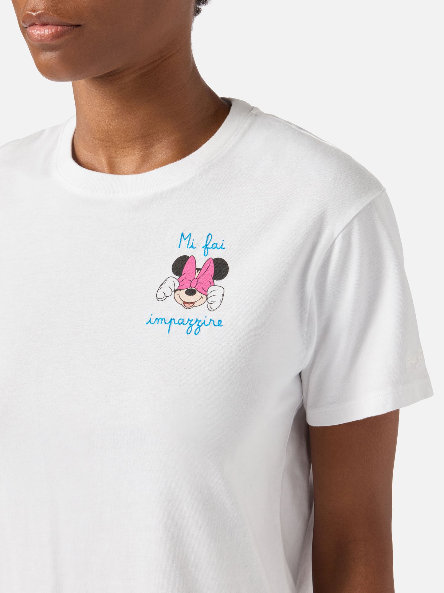 T-shirt Emilie rose avec imprimé Minnie et broderie Mi fai impazzire | Édition spéciale 