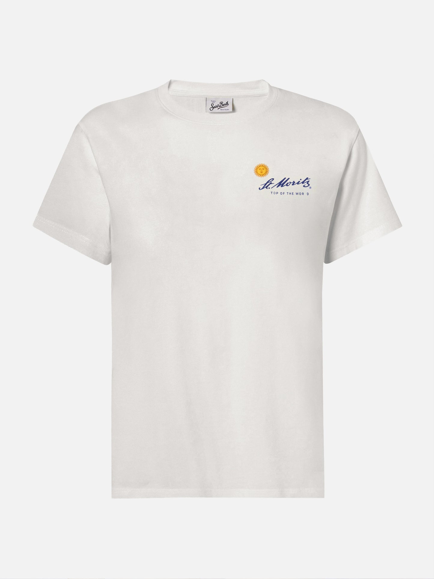 Emilie Baumwoll-T-Shirt in Weiß mit St. Moritz-Print | ST. MORITZ TOP OF THE WORLD SPECIAL EDITION