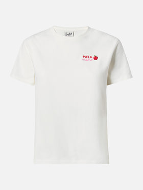 Emilie cotton t-shirt in white with Mela Meno embroidery