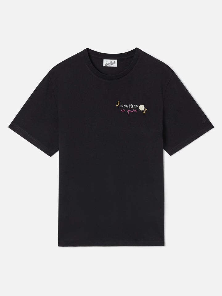 Black Emilie t-shirt with Luna Piena embroidery