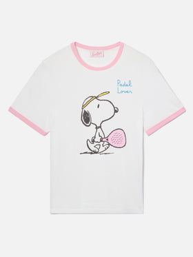 T-shirt White Emilie String avec imprimé Snoopy et broderie Padel Lover | Édition spéciale 