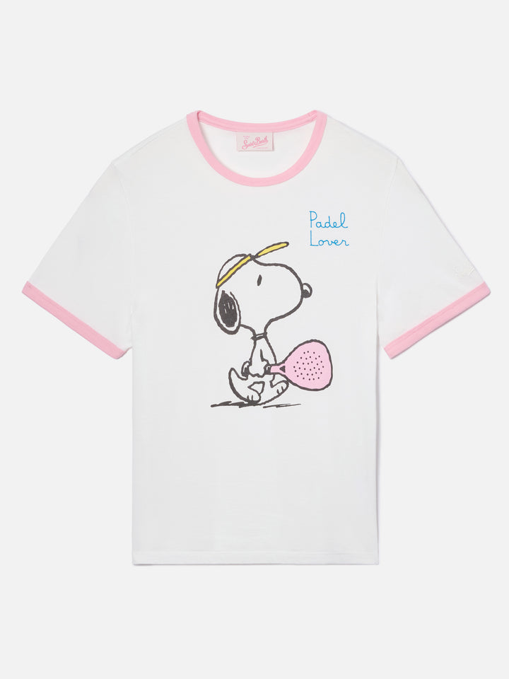 T-shirt White Emilie String avec imprimé Snoopy et broderie Padel Lover | Édition spéciale 
