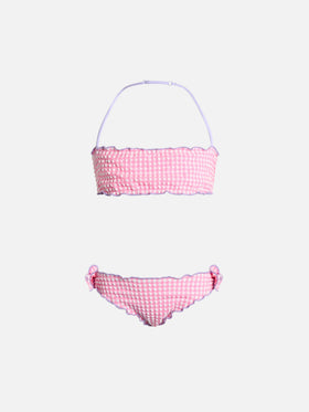 Girl seersucker classic bandeau bikini Emy with gingham print - MC2 Saint Barth