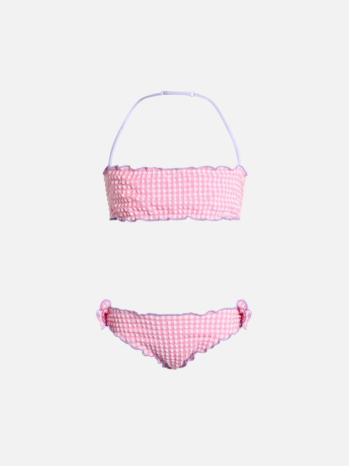 Girl seersucker classic bandeau bikini Emy with gingham print - MC2 Saint Barth