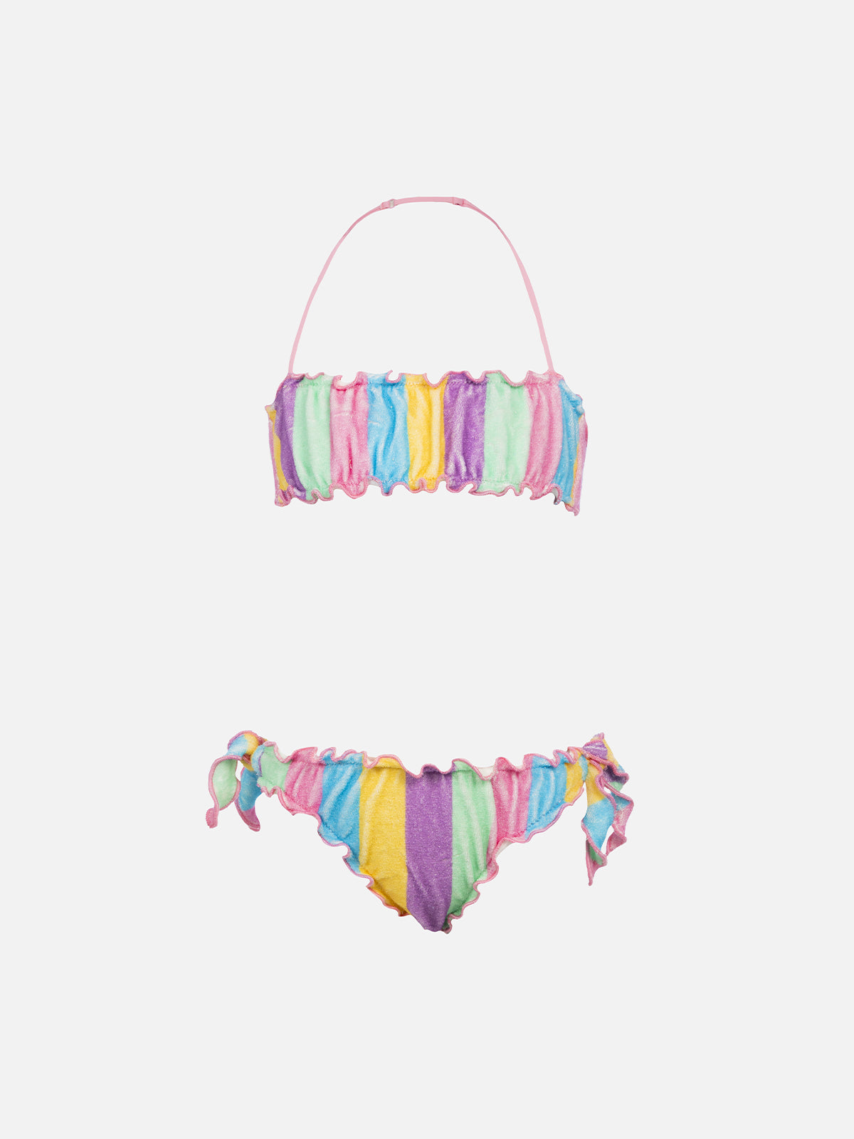 Mädchen-Frottee-Bandeau-Bikini Emy mit klassischem Streifenprint 