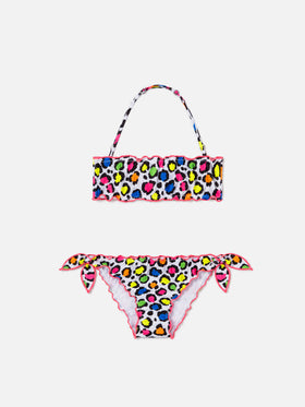 Bikini bandeau para niña con estampado de leopardo 
