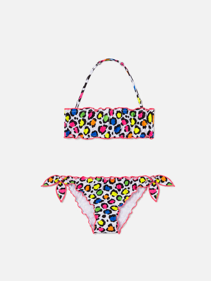 Bikini bandeau fille à imprimé léopard 